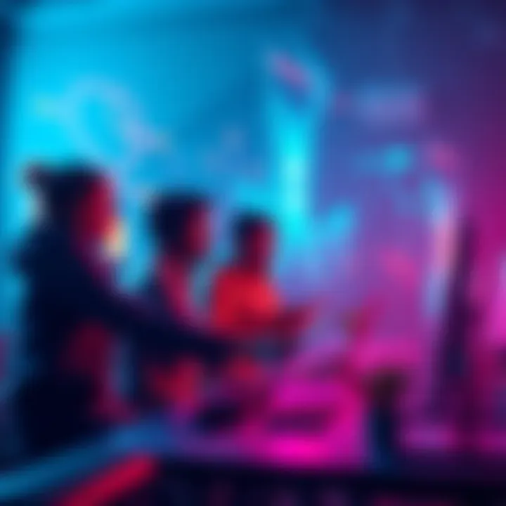 A group of developers collaborating on projects using the Hedera platform, showcasing their innovative ideas and blockchain technology.