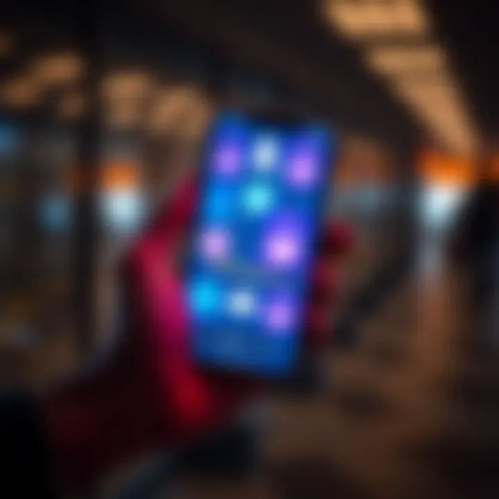 A person looking at a smartphone displaying various digital identity symbols including locks and profiles