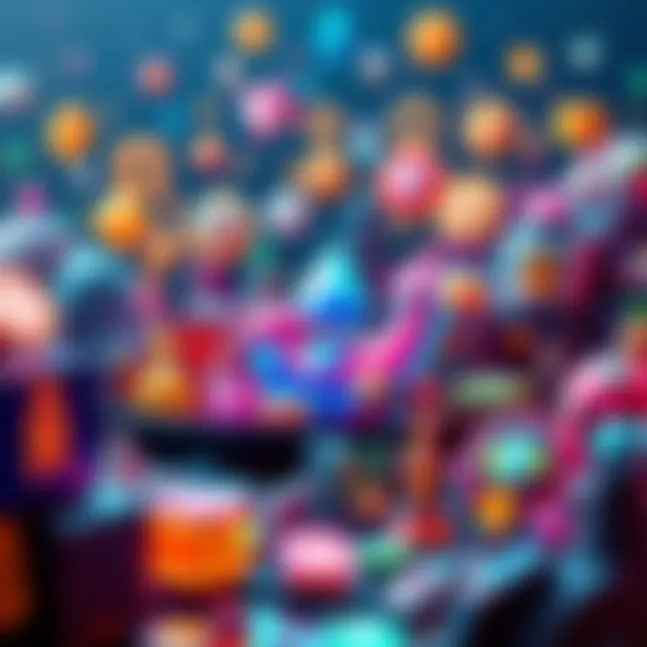 A vibrant digital art piece surrounded by icons of popular NFT platforms like Ethereum and OpenSea, showcasing various collectibles and artworks.
