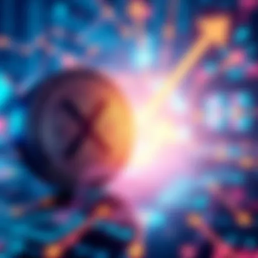 Illustration showing digital currency symbols like XRP, with arrows indicating smooth currency transfers and blockchain technology in the background.