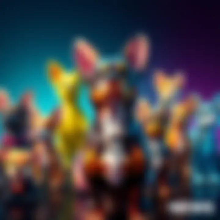 A colorful display of various digital dog art pieces showcasing unique designs and styles.