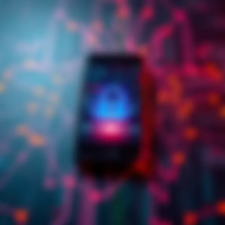 A smartphone displaying a secure lock icon surrounded by data streams and a factory reset symbol