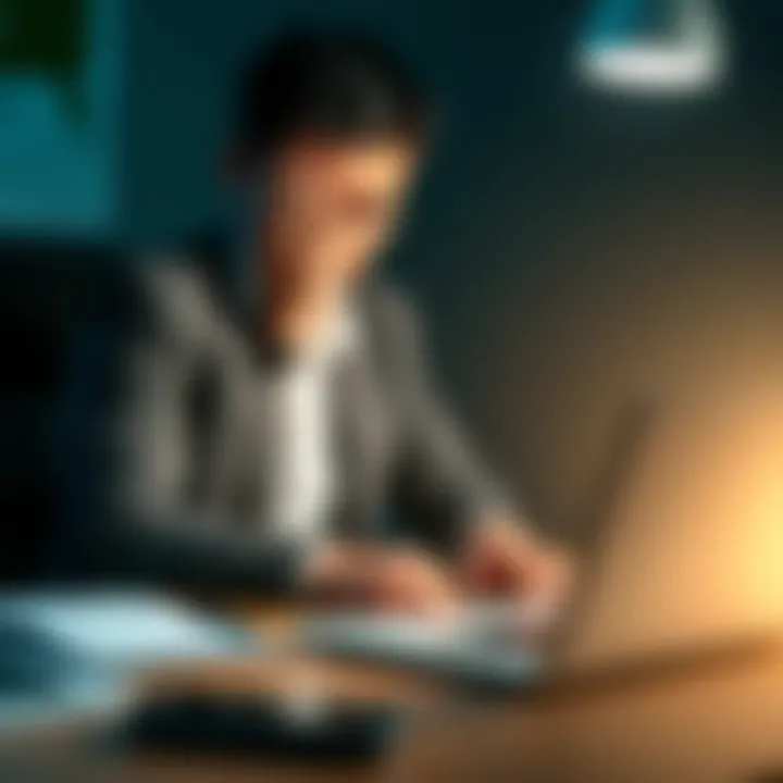 A candidate sits at a desk, looking at a rejection email on a laptop with a sad expression.