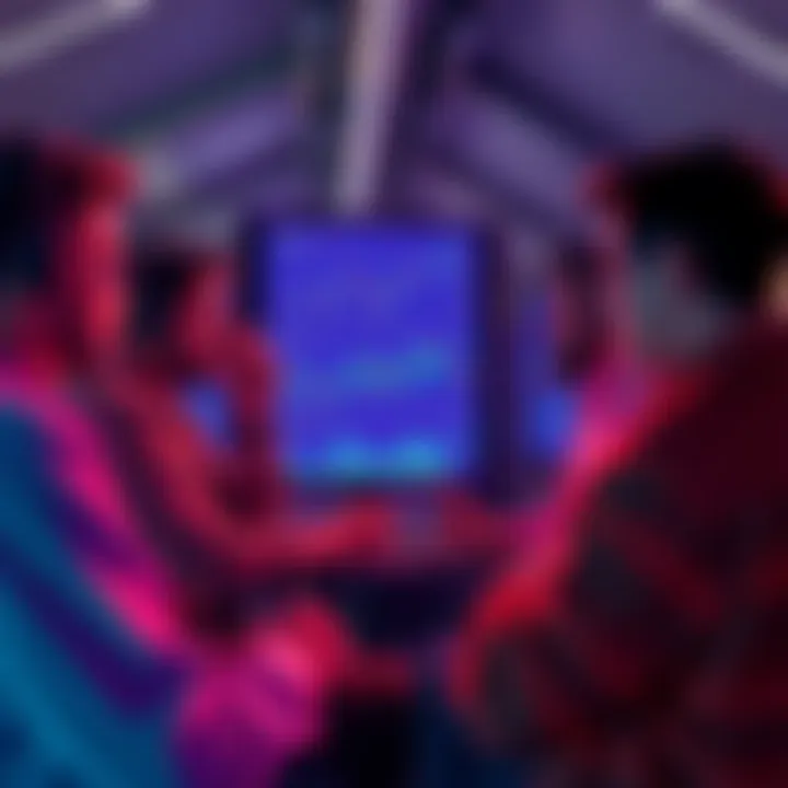 People engaged in a conversation about DeFi and crypto trends with charts and graphs on screens