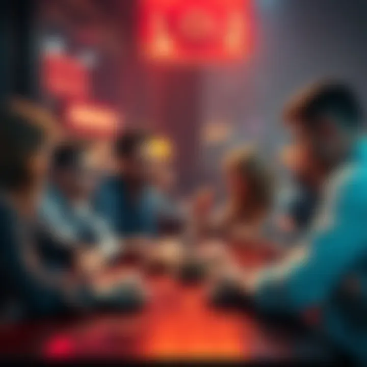 A group of people discussing cryptocurrency and enjoying donuts at a table