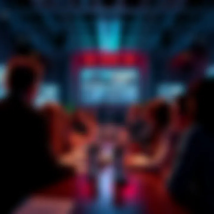 A group of people engaging in a lively discussion about current events in a digital forum setting, with comments and reactions displayed on screens.