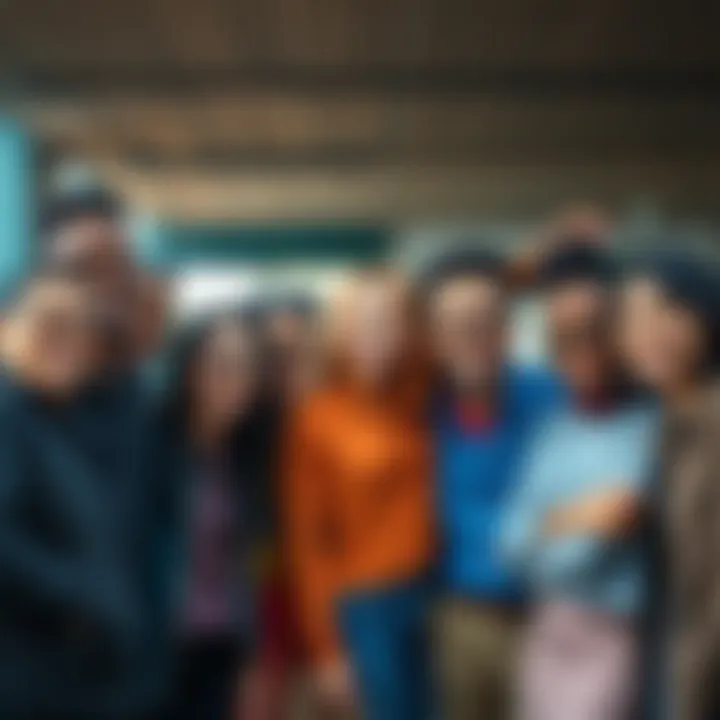 A diverse group of individuals from different backgrounds standing together, smiling, and celebrating their uniqueness.