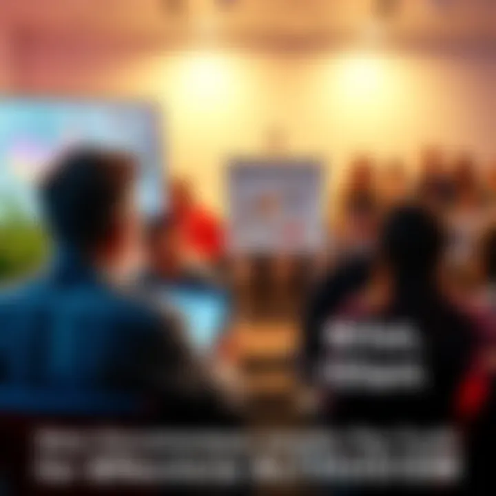 A still from the documentary showing a person discussing effective altruism with charts and a concerned audience in the background