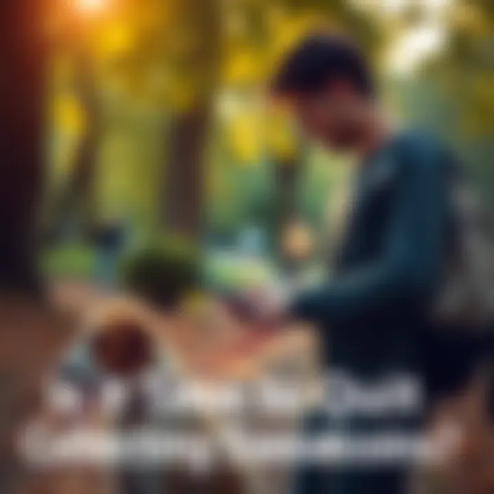 A dog walker pondering their Sweatcoin journey while walking a dog in a park setting