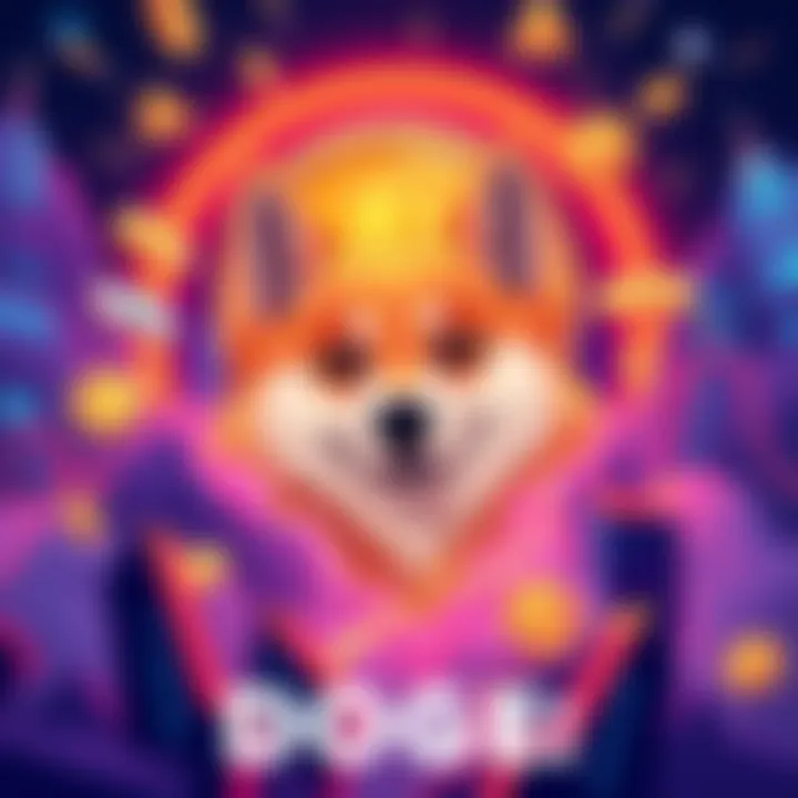 A vibrant illustration showcasing the DOGE coin in a dynamic cryptocurrency environment, symbolizing its lasting influence in the market.