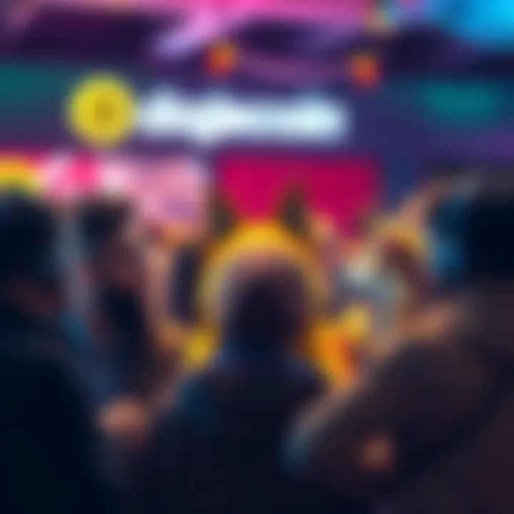 A vibrant discussion showcasing diverse opinions among Dogecoin supporters at a cryptocurrency meetup.