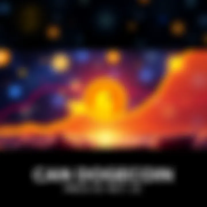 A graphical representation showing the rising trend of Dogecoin's value with a $1 target marked. The background includes symbols of cryptocurrency for context.