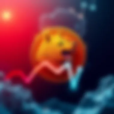 A visual representation of the Dogecoin logo with a downward trend line signaling potential decline in market position