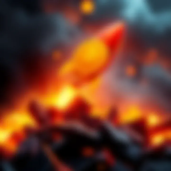 A digital representation of Dogecoin with a rocket ship symbolizing potential growth