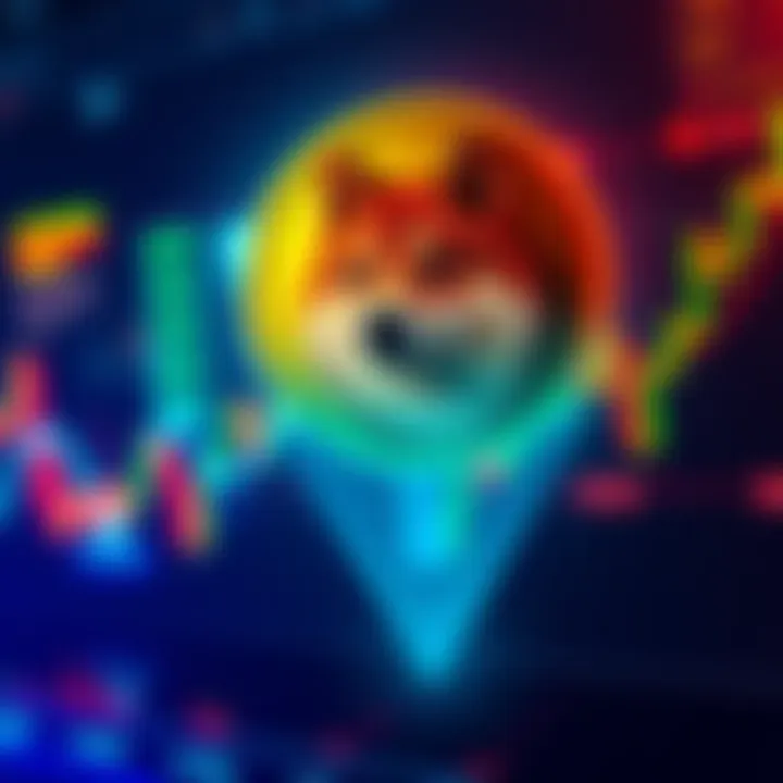 Image of Dogecoin logo showing a downward trend on a graph, symbolizing its drop in value