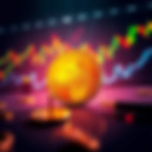 Illustration of a Dogecoin coin with financial charts in the background, representing the launch of a new ETF.