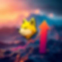 A Dogecoin logo alongside an upward arrow symbolizing growth and optimism for the future of the cryptocurrency