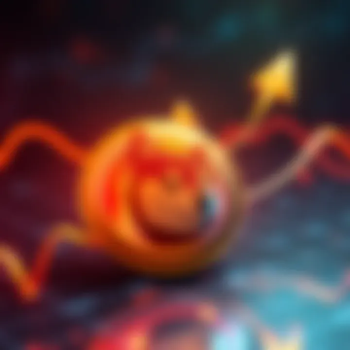 A shiny Dogecoin logo surrounded by rising graph lines symbolizing growth and optimism in cryptocurrency