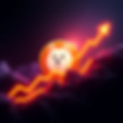 A graphic illustration of Dogecoin's logo with an upward trend graph, symbolizing the potential rise in value to $2 by 2030.