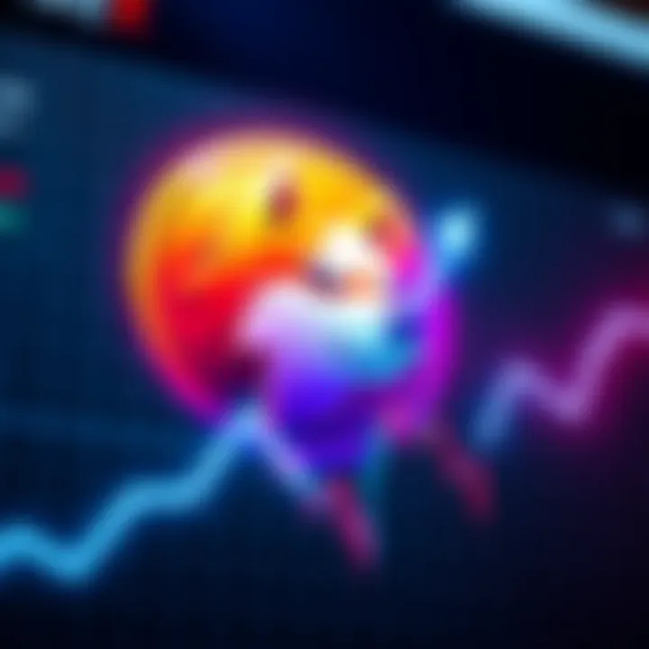 Dogecoin logo with rising graph Dogecoin logo with a graph showing an upward trend, symbolizing potential price surge in trading on X