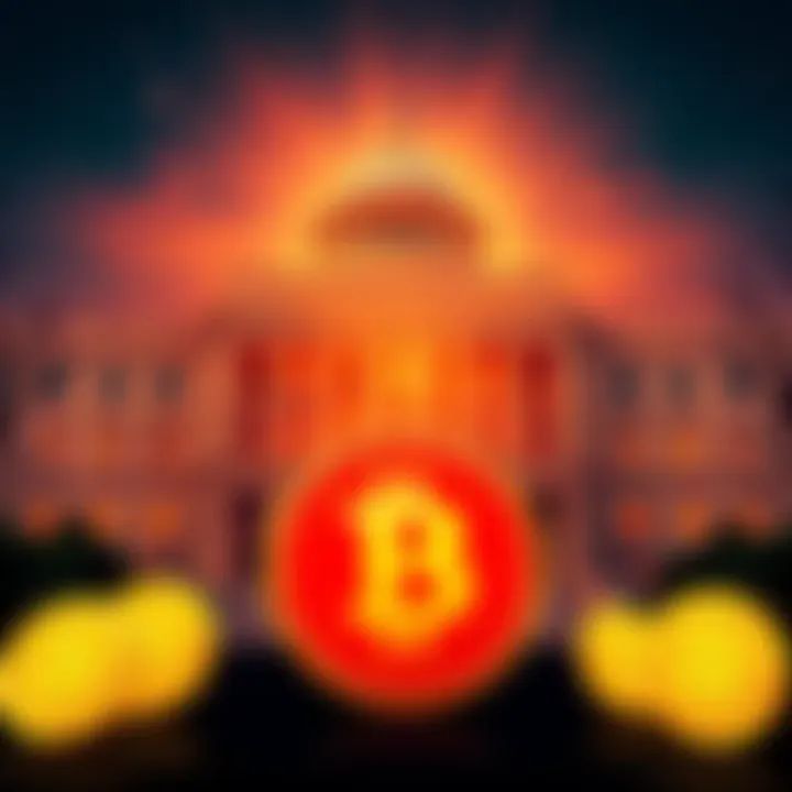 Department of Justice Building The Department of Justice building sign with cryptocurrency symbols in the foreground, hinting at potential BTC sale.