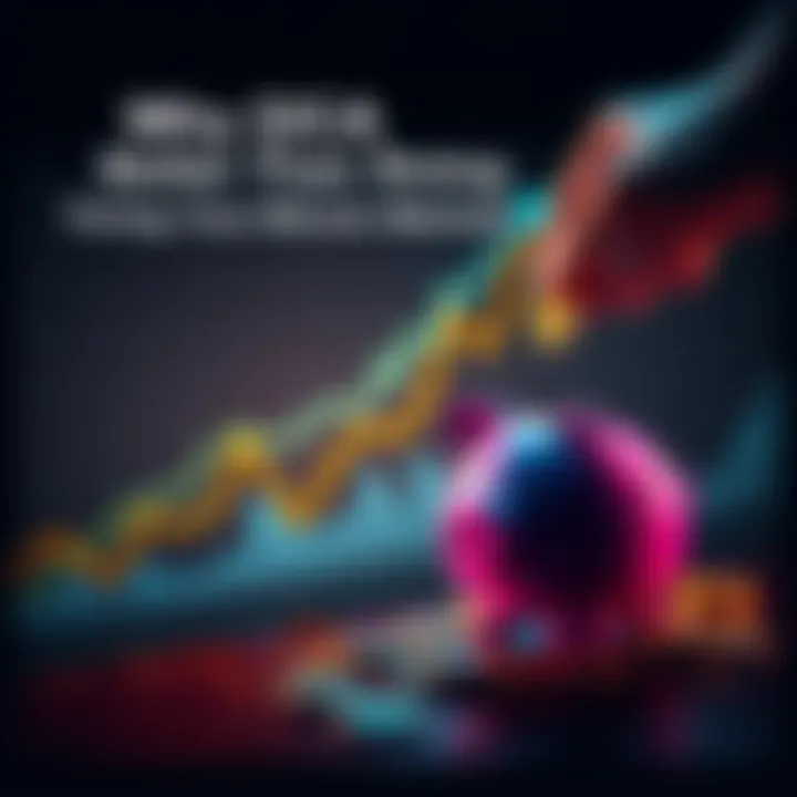 A graph showing upward trends in Bitcoin prices with a person placing coins into a piggy bank each week, representing DCA investing strategy.