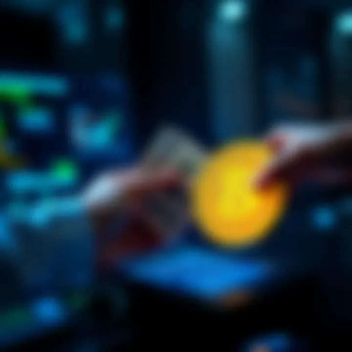 A person exchanging cash dollars for bitcoin on a digital platform