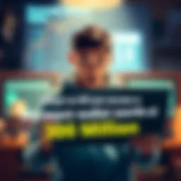 Person holding a laptop with a surprised expression An individual looking astonished while holding a laptop, representing the discovery of a dormant wallet holding a large sum of money.