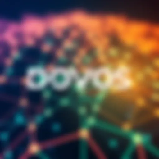 DOVU OS logo with a digital network background symbolizing carbon markets and blockchain technology on Hedera