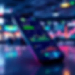 A mobile screen displaying Dreamcash's trading features with graphs and statistics