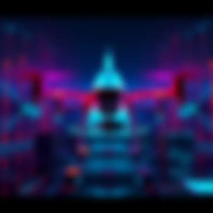 A digital representation of Chainlink's CCIP system protecting Washington, D.C. from rogue drones with a secure network interface in the background.