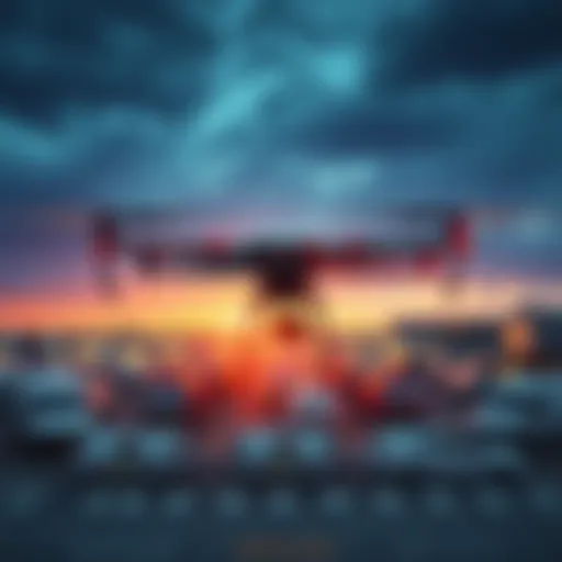 Drones monitoring airplane takeoffs and landings at an airport