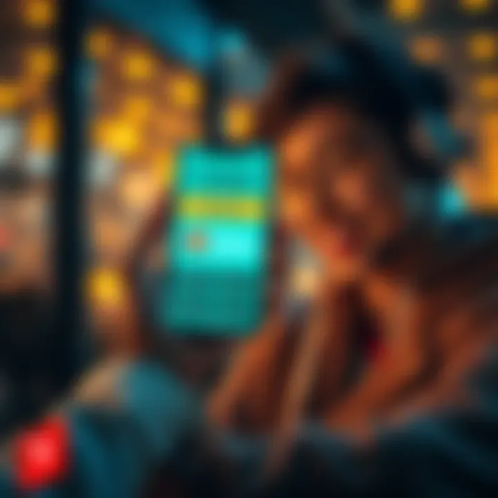 A person using a smartphone displaying TFuel staking rewards on the screen, with a satisfied expression, symbolizing easy earning and automatic rewards.