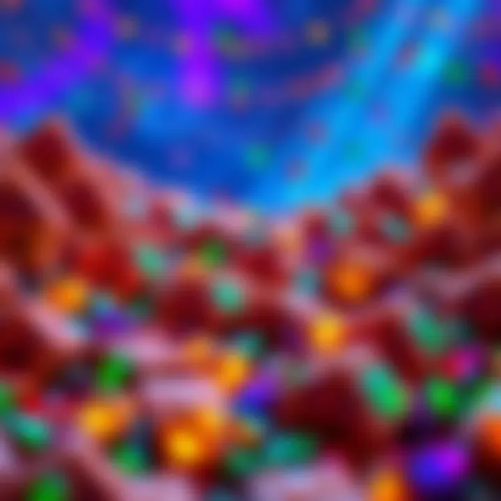 A collection of 150 parcels with gems scattered around, showing potential earnings in a colorful setting.