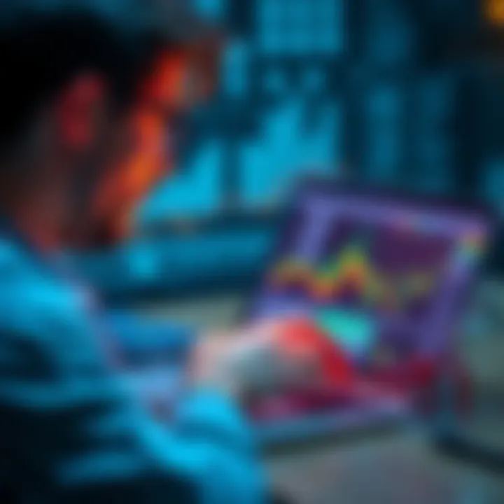 A person analyzing workflow charts and graphs on a laptop, emphasizing resource optimization