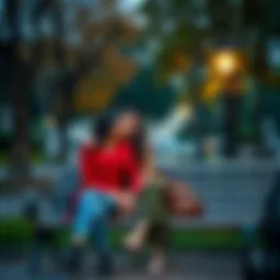 Elena and Gail sitting on a bench in a park, sharing a moment together, looking happy and comfortable with each other