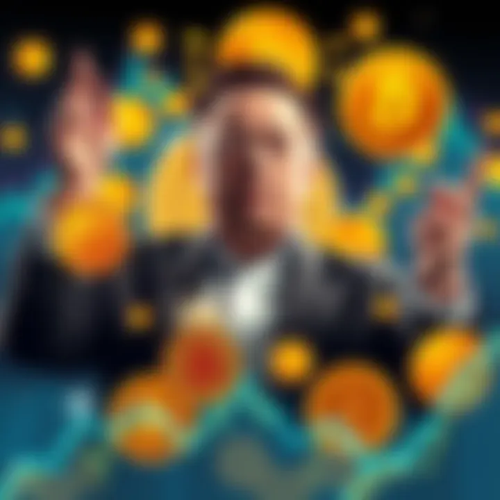 Elon Musk with Bitcoin symbols Elon Musk celebrating his trillionaire status surrounded by Bitcoin symbols and graphs