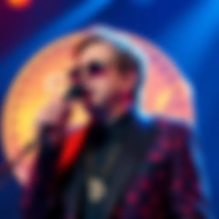 Elton John with Bitcoin Symbol Elton John performing with a Bitcoin symbol in the background, representing the emotional connection to Bitcoin.