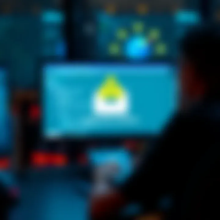 A person looking at a suspicious email on their computer, with a warning symbol and a lock icon to represent security concerns.