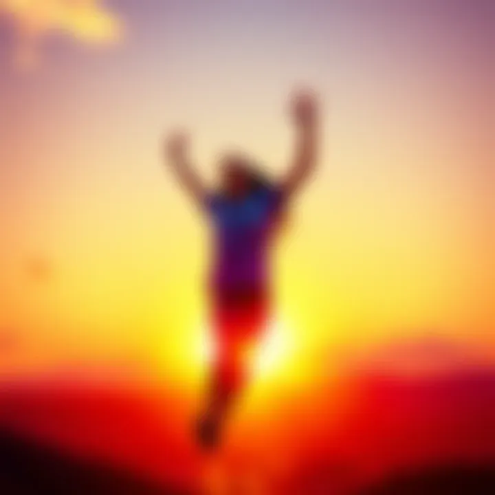 A person joyfully embracing a vibrant sunrise, symbolizing positivity and new beginnings with PLS