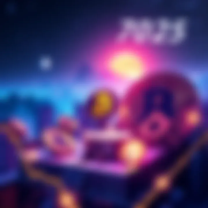 Emerging Crypto Landscape A vibrant depiction of cryptocurrencies thriving independently from traditional stocks, with visual elements representing inflation, geopolitical factors, and investor dynamics.