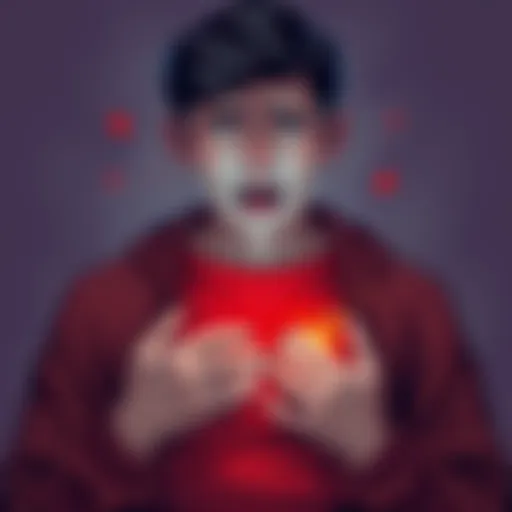 Emotional Expression Illustration A person with a worried expression, holding their chest as if in pain, symbolizing the phrase 'If you listen closely, you'll hear my spleen explode.'