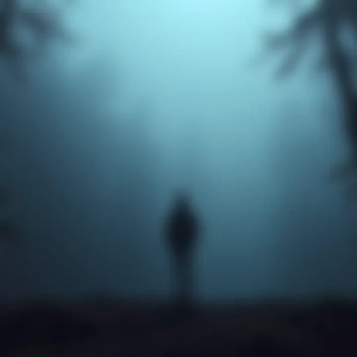 A person standing at the edge of a misty forest, looking pensive, symbolizing the sadness in new beginnings.