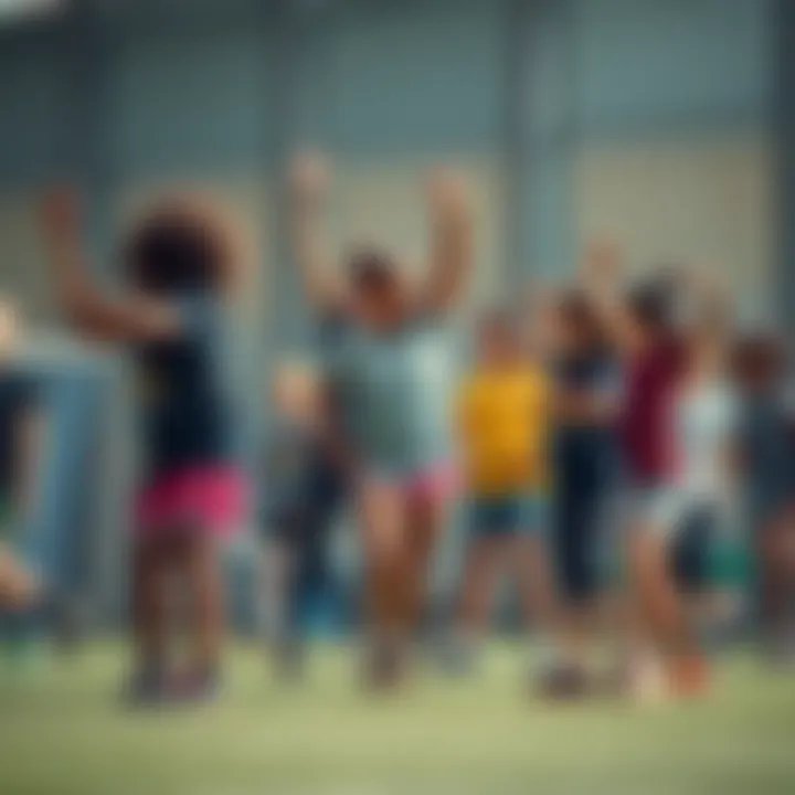 A group of diverse girls engaged in a sports activity, showcasing teamwork and strength, inspiring each other in a dynamic environment.