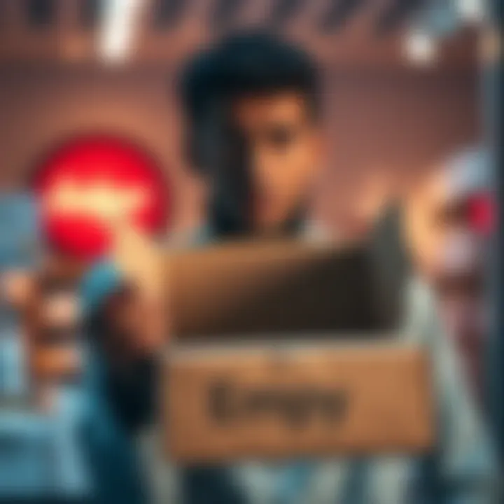 A customer holding an empty package with a confused expression, highlighting a complaint about Ledger Stax service.