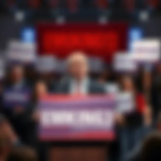 Emuking13 stands in front of a crowd, announcing their bid for Mayor of Crystal Lake, Illinois, with supporters holding signs.