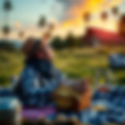 A person relaxing outdoors with a Bitcoin-themed picnic setup, enjoying the day instead of worrying about market trends.