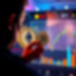 A person looking at a chart comparing the value of Ethereum and Bitcoin, pondering the choice to sell ETH for BTC.