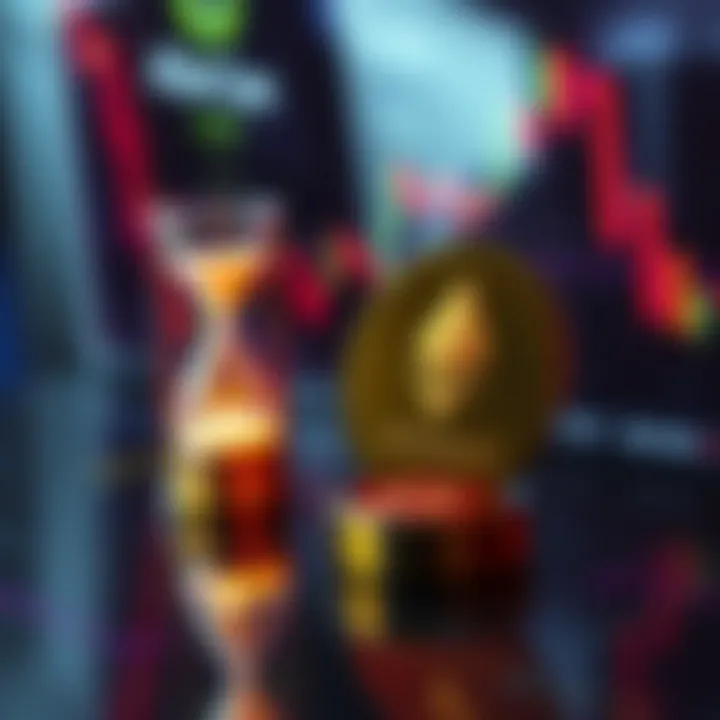 ETH Withdrawal Pending A digital representation of a pending ETH withdrawal on a cryptocurrency exchange showing an hourglass symbol and Ethereum logo