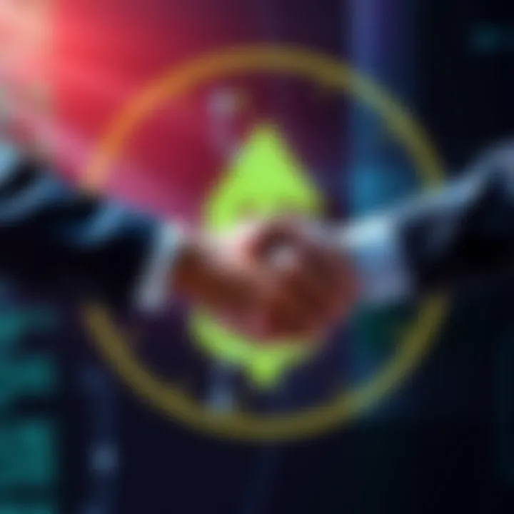 A graphic showing a handshake between a developer and the ETH Foundation, symbolizing support for blockchain security with a dollar sign in the background.